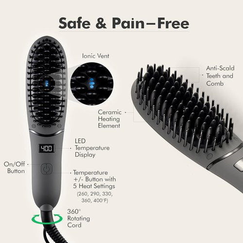 Aberlite Pocket Beard Straightener - Compact Ionic Heat Brush with Anti-Scald Technology | Ideal for Home & Travel