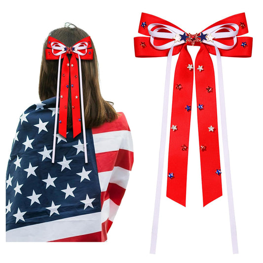 4th of July Hair Bows for Women Large Red Bows American Flag Star Hair Bows Patriotic Fourth Of July Hair Accessories Outfits Red White and Blue Accessories Gifts Party Favors (Red 3)