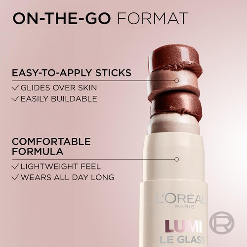 L'Oreal Paris True Match Lumi Le Glass Highlighter Stick, Reflective, Translucent, Glassy Highlighter for Face and Body, 620 Pink Ballet, 0.17 Oz
