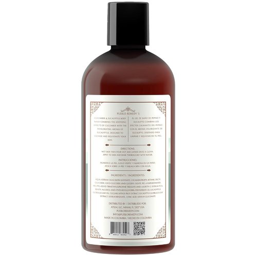 Pueblo Remedy Body Wash - Cucumber & Eucalyptus | Soothing Vegan Shower Gel, 16.9 Oz