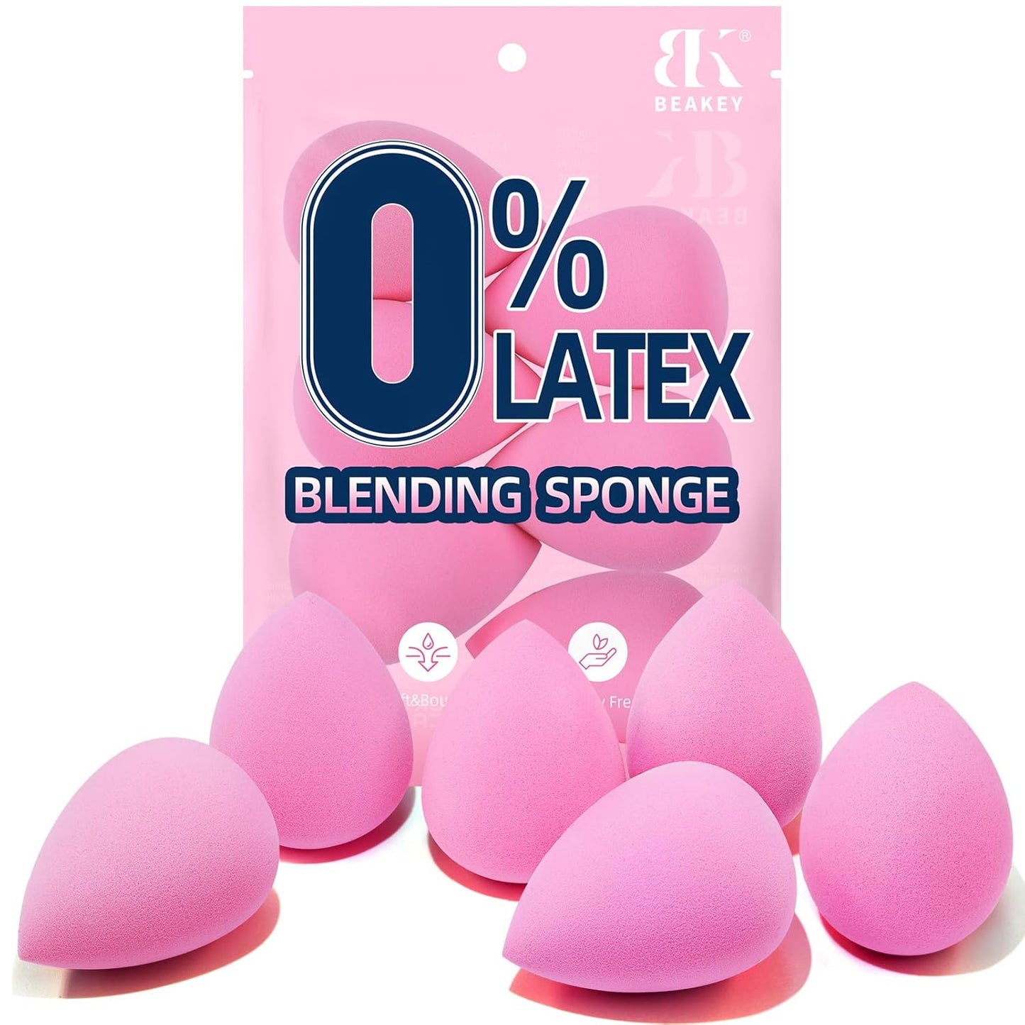 BEAKEY Super Soft Makeup Sponge Set - 6 Pink Blending Sponges for Foundation, Liquid & Cream