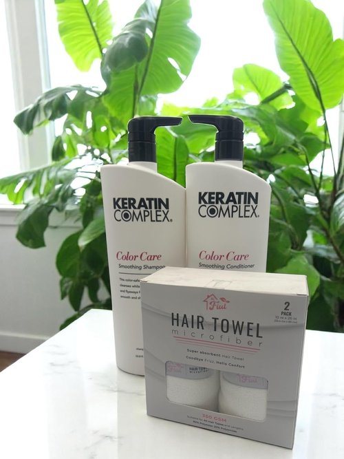 FIUL Keratin Hair Color Care Set - Smoothing Shampoo & Conditioner + Super Absorbent Microfiber Towel