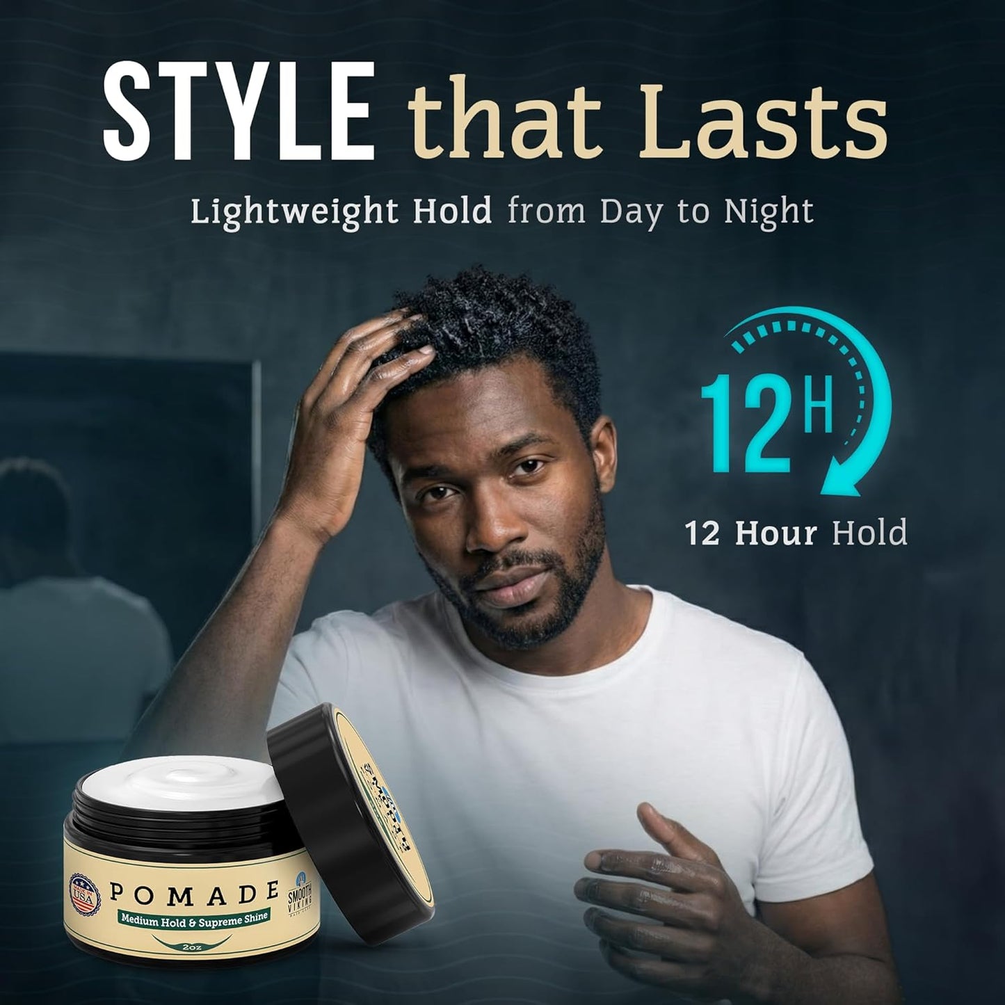 Smooth Viking Pomade - Medium Hold & High Shine Water-Based Hair Cream for All Hair Types | 2oz Made in USA