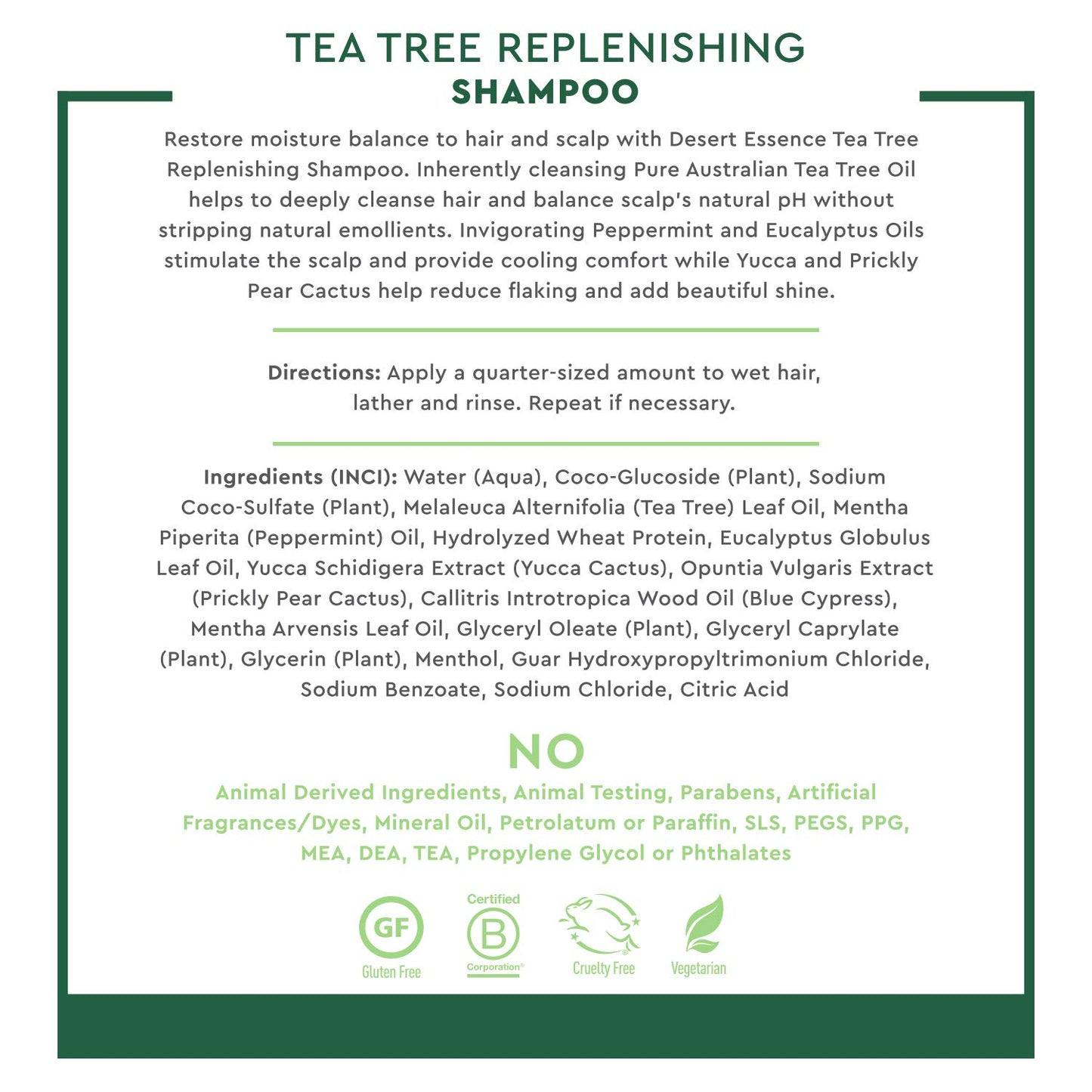 Desert Essence Tea Tree Oil Shampoo - Moisture Replenishing Formula with Peppermint & Eucalyptus | 12.7 fl oz, Gluten Free, Non-GMO