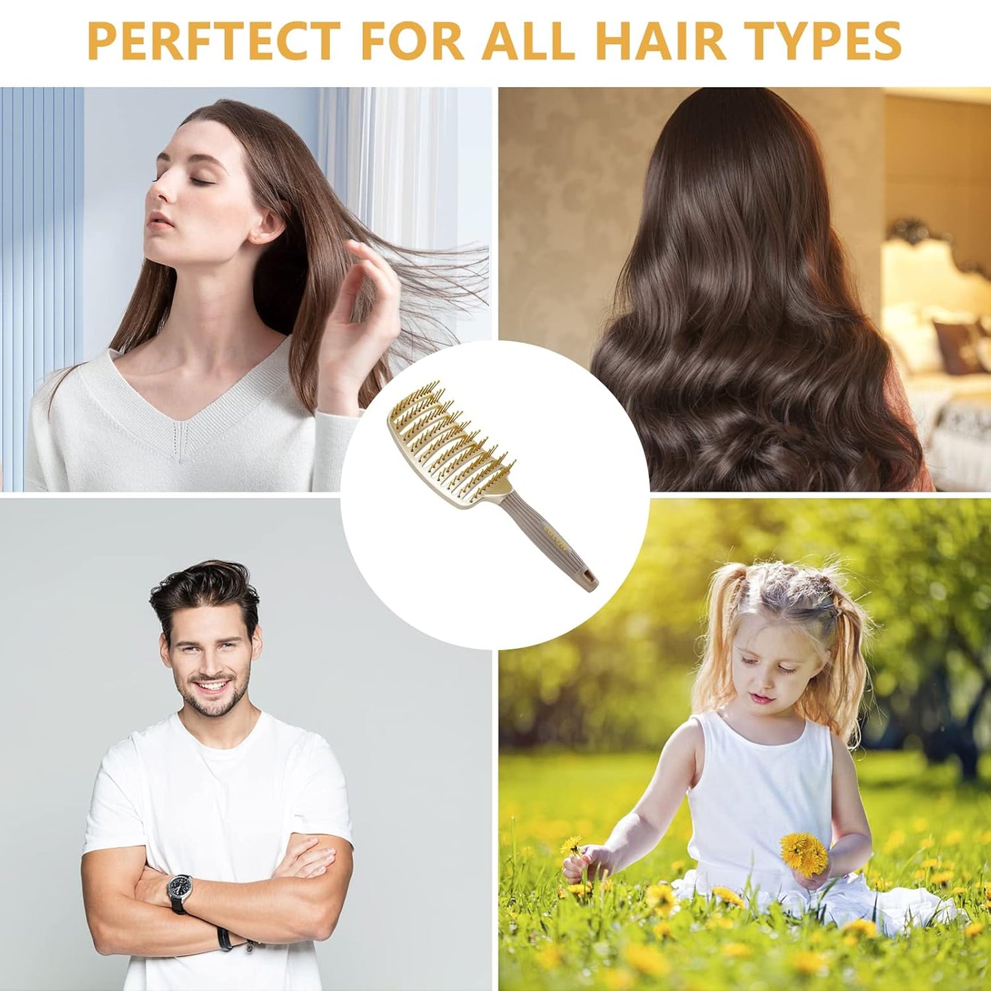 Skiennix Hair Brushes - Vented Curved Brush for Quick Blow Drying & Styling | Paddle Brush for All Hair Types