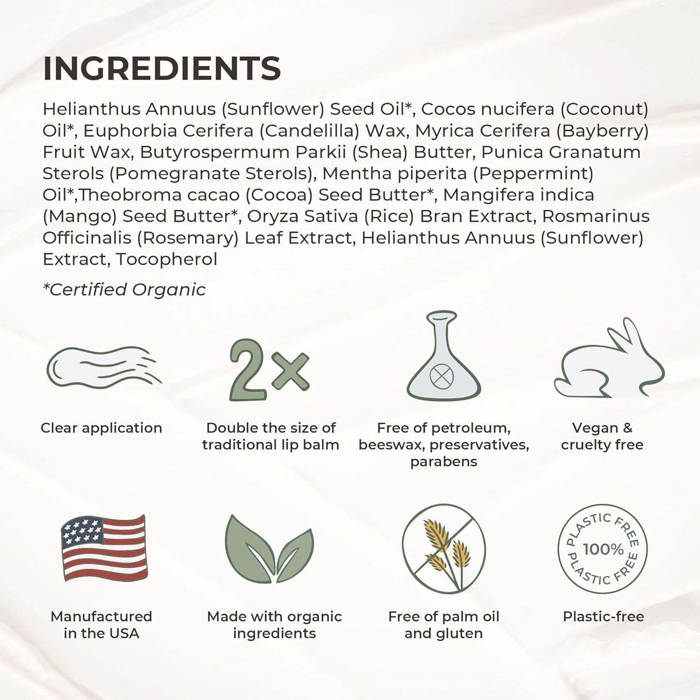 The Earthling Co. Lip Balm - Natural, Organic, Mint Lip Care - Non-tinted, Bee-free, Moisturizing Treatment Stick with Pomegranate Sterols, Coconut, and Butters (Peppermint, 0.33 oz)