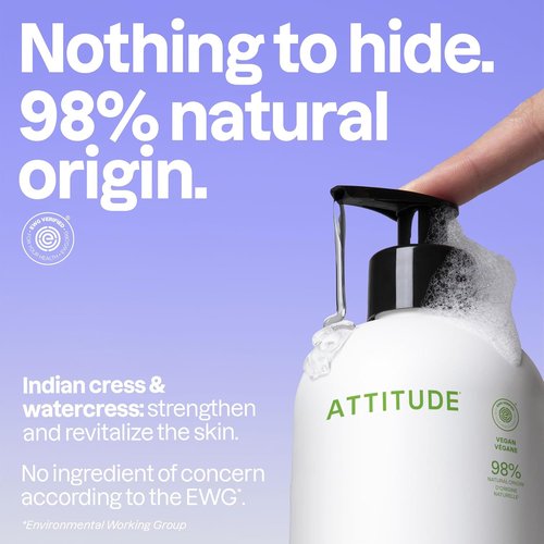ATTITUDE Liquid Hand Soap, EWG Verified, Plant and Mineral-Based, Vegan Personal Care Products, Pear & Amber, 16 Fl Oz