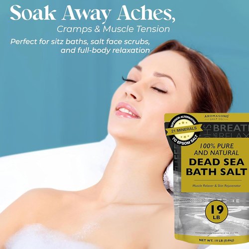 Aromasong Dead Sea Salt - 100% Pure Spa Bath Salt - 19 Lbs Fine Grain for Relaxation & Skin Care - Resealable Pack