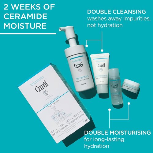 Curel Japanese Skin Care Travel Set - Face Wash, Lotion & Makeup Remover for Dry, Sensitive Skin