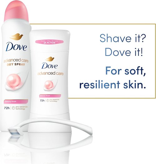 Dove Advanced Care Antiperspirant Deodorant Stick Beauty Finish for Helping Repair Skin Barrier After Shaving, with 72-Hour Sweat & Odor Protection, 2.6 oz