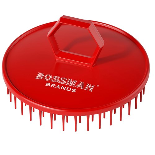 Bossman Scalp Massager & Shampoo Brush - 3 Inch Red Exfoliator for Scalp, Hair & Beard Care