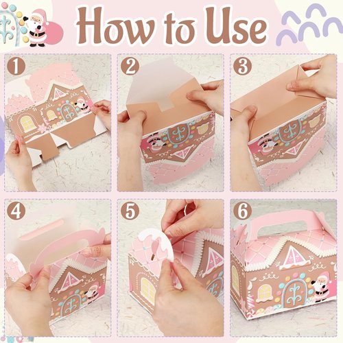 Regine Switzerland 20 Pcs Pink Christmas Treat Boxes - 3D Gingerbread House Design for Cookies & Snacks