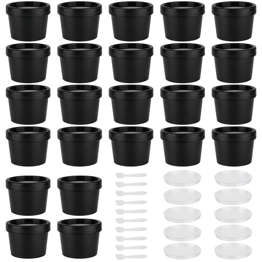 Wowang Travel Containers for Toiletries 3.4oz/100ml 24 Pack TSA Approved Plastic Cream Jars Wide-mouth Cosmetic Pot Jars with Lids Leak Proof Travel Size Containers for Makeup Face Cream(Black)