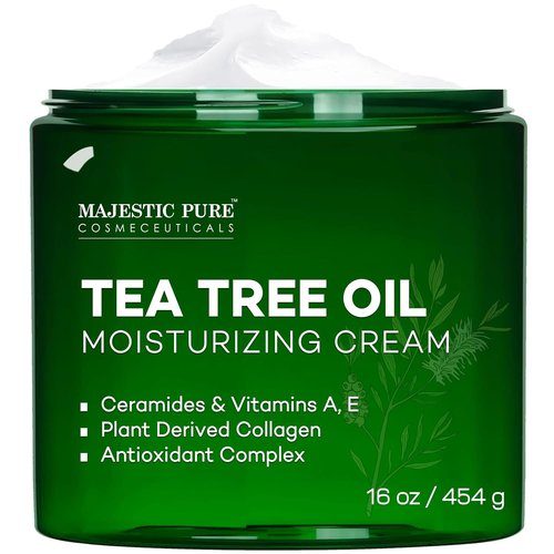 Majestic Pure Tea Tree Oil Moisturizing Cream - Nourishing Body, Foot & Face Lotion - Enriched with Ceramides & Vegan Collagen - Ideal for Dry & Oily Skin - 16 oz