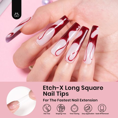 Beetles Gel Nail Tips Long Square 12 Sizes, 288Pcs Pre Shaped Half Matte Press On Nails Gelly Tips False Nails for Gel Nail DIY Art Nail Extensions Acrylic Nails Gift