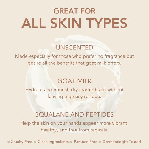 Dionis Goat Milk Unscented Youth Boosting Hand Cream with Peptides and Squalane 2oz (Pack of 1)