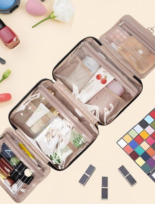 BALULHG Travel Size Toiletry Bag with Hanging Hook, Water-resistant Cosmetic Makeup Bag Organizer for Shampoo, Full Sized Container, Toiletries