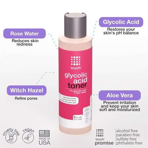 **Regine Switzerland 7% Glycolic Acid Toner - Alcohol & Oil Free Exfoliating AHA with Rose Water & Witch Hazel - 6 oz**
