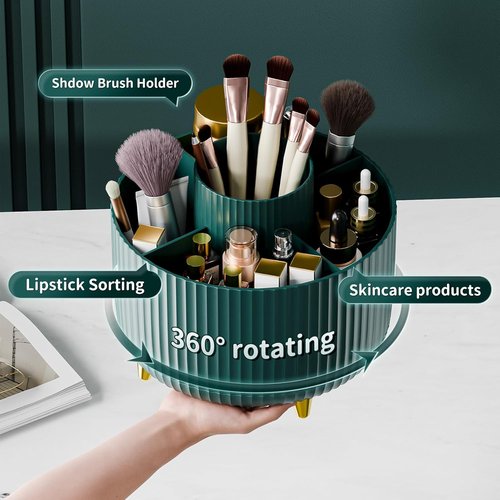 Fanado 360° Rotate Makeup Brush Holder - Stylish Organizer for Vanity & Bathroom (Green)