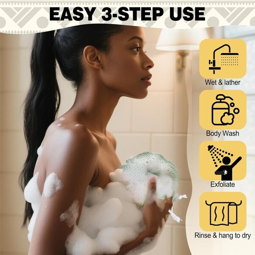 African Net Sponge | Authentic Exfoliating Bath Sponges - 4 Pack, 42 Inch for All Skin Types (Green, Pink, Blue, Grey)
