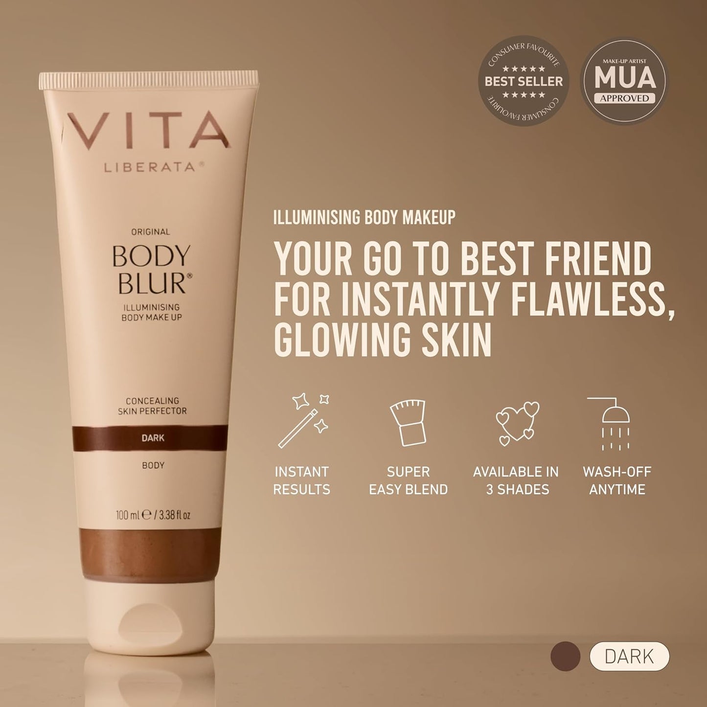 Vita Liberata Body Blur - Skin Perfecting Body Foundation for Flawless Bronze Glow | Easy Application, Evens Skin Tone