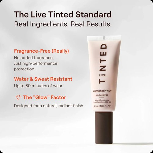 Live Tinted Hueguard Skin Tint SPF 50 - Tinted Mineral Sunscreen with Light-Medium Buildable Coverage With a Hydrating and Radiant Finish - Water and Sweat Resistant, 1.35 fl oz - Shade 07