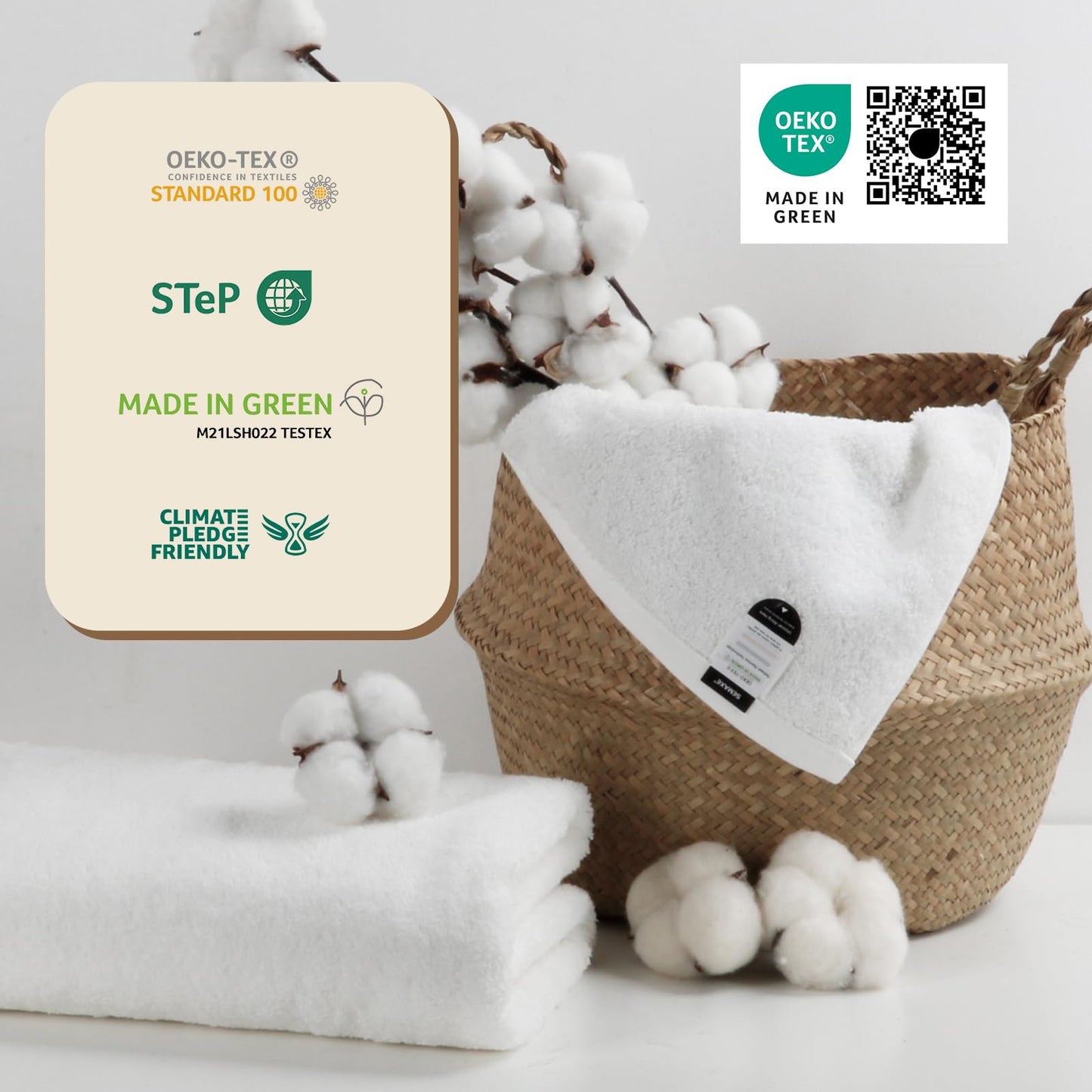 SEMAXE White Bath Towel for Bathroom, 100% Cotton Towel with Hanging Loop, Hotel & Spa Quality Soft Absorbent Towel, Gift Box Packaging, 1 Pc Bath Towel, 55" L x 27" W