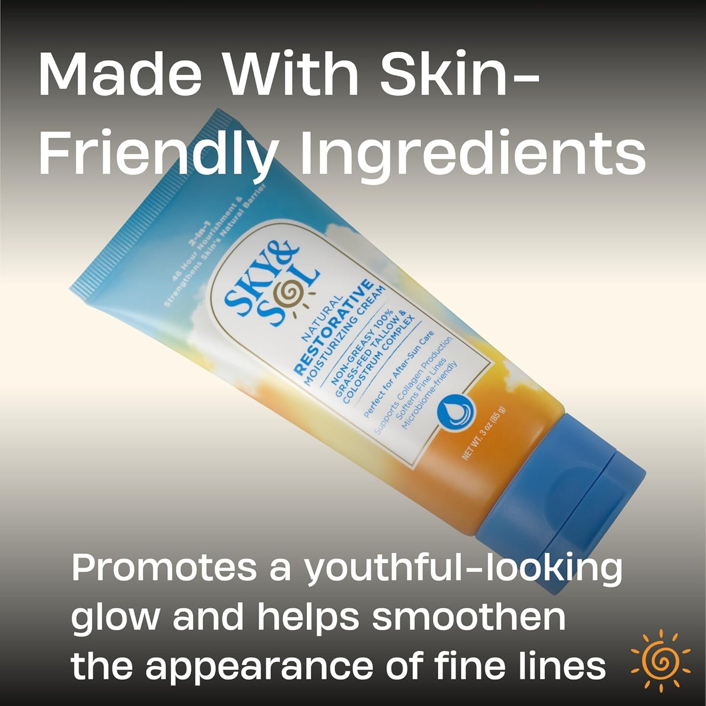 Sky and Sol Everything Cream - 100% Grass Fed Beef Tallow Moisturizer for Face & Body | Safe Edible-Grade Ingredients | 3 oz