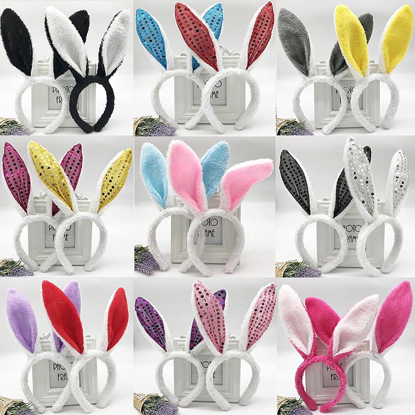 FunSpt Easter Bunny Rabbit Ears Plush Headband Halloween Costume for Aldult Cherry 2