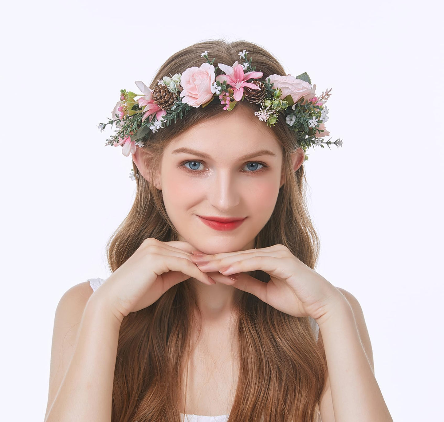 Vivivalue Floral Crown Girl Flower Headband Hair Wreath Floral Headpiece Halo Boho with Ribbon Wedding Party Festival Photos