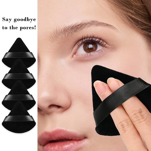 8Pcs of Triangular Powder Puff Makeup Sponges, Made of Super-soft Velvet, Designed for Contouring, Eye, and Corner, Beauty Blender Foundation Mixing Container.(Black)