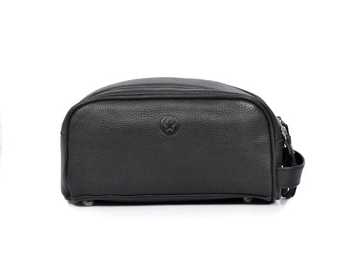 10" Premium Leather Toiletry Travel Pouch With Waterproof Lining | King-Size Handcrafted Vintage Dopp kit By Aaron Leather Goods (Jade Black)