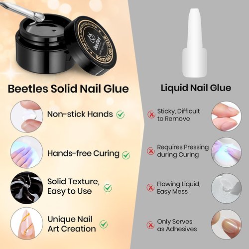 Beetles Solid Nail Glue Gel for False Tips, 15g Strong Adhesion for Clear Press on Acrylic Tips, Hard Gel 3D Sculpting for Spring Nail Art UV Light Cured