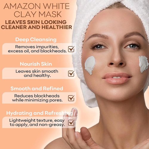 Amazonian White Clay Pore Mask - Refreshing Blackhead Remover for Face, 200ml (7.05 Fl Oz)