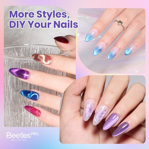 Beetles 96 Pcs Cat Eye Gel Nail Polish Set -20 Color Gel Nail Kit with U V Light and 9 Pcs Magnet Set Illusion Glow Nails Art Tools Manicure Kit Diverse Cateye Effect DIY Gifts for Women Teen Girls