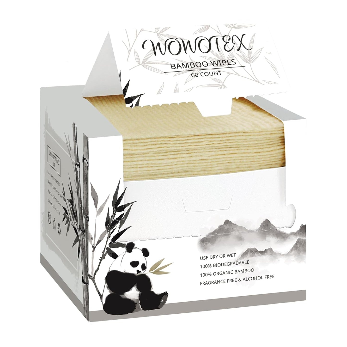 WOWOTEX Bamboo Rayon Disposable Face Towels - Biodegradable, Extra Thick, 60 Count for Sensitive Skin | Makeup Removal & Cleansing