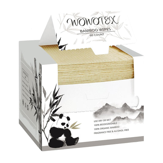 WOWOTEX Bamboo Rayon Disposable Face Towels - Biodegradable, Extra Thick, 60 Count for Sensitive Skin | Makeup Removal & Cleansing