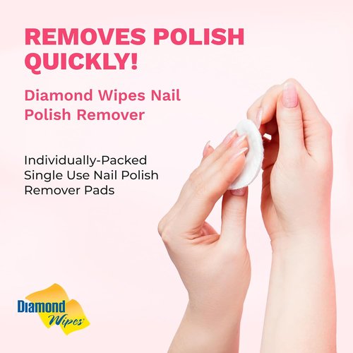Diamond Wipes Nail Polish Remover Wipes - Aloe Vera Infused Acetone Pads | 50 Individually Wrapped Wipes