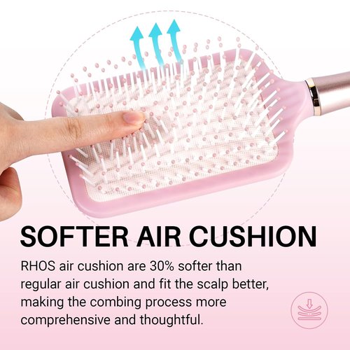 RHOS Paddle Brush - Detangler for Thick, Curly, Long Hair | Nylon Bristles Cushion Brush - Pink