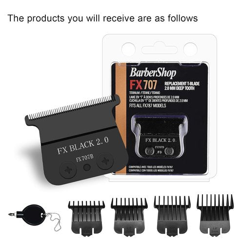 BaBylissPRO 707B Replacement Blade - DLC Blades with 4 Guards Set for FX787 & FX726 Trimmers | Black