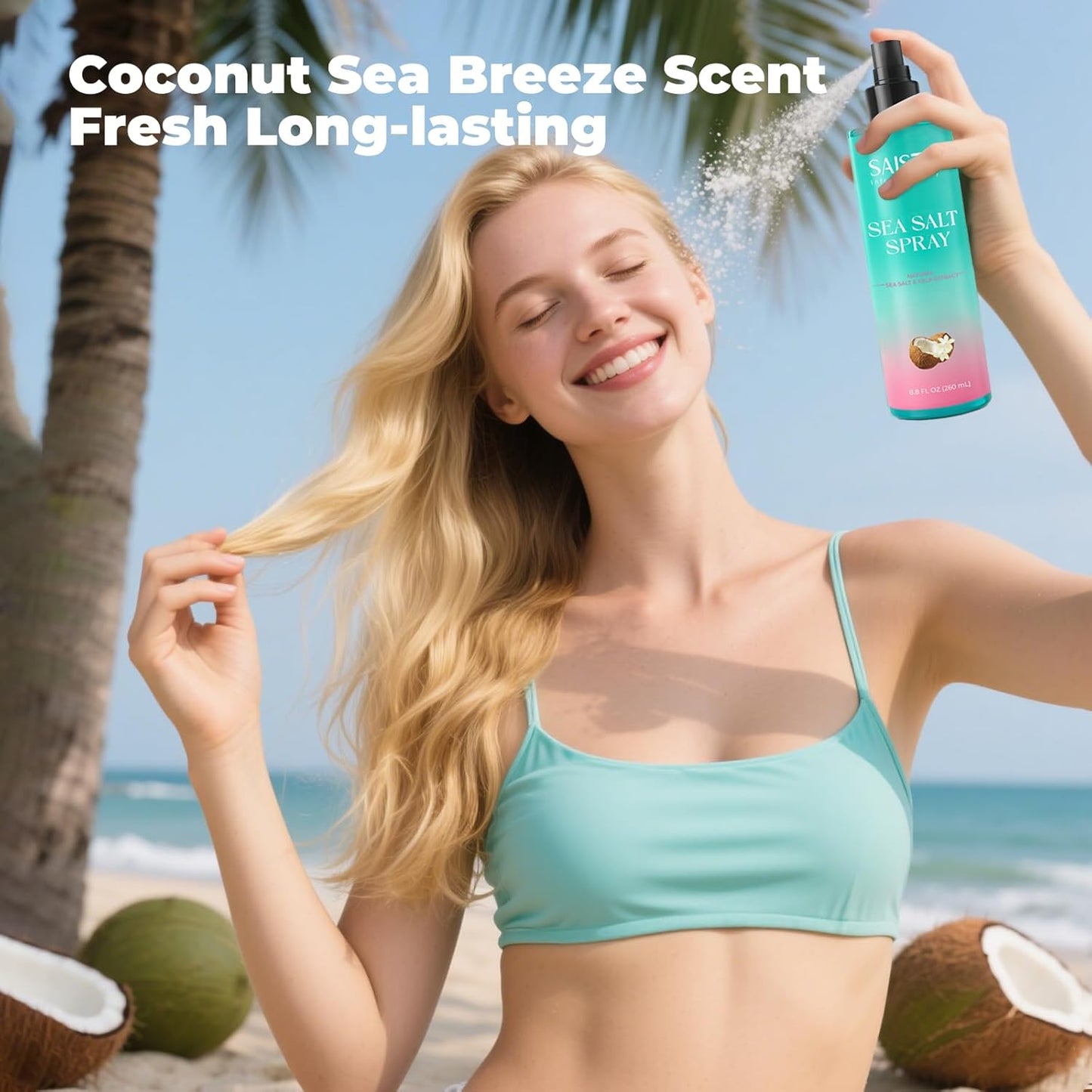 Skiennix Sea Salt Spray - Textured Beach Waves & Volume for Curly Hair | 8.8 oz Coconut Surf Spray