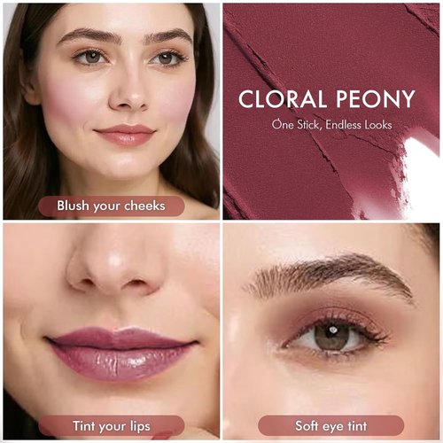 Natural Amor Blush Stick - Multi-Use Makeup for Eyes, Cheeks & Lips | Coral Peony, 0.28oz