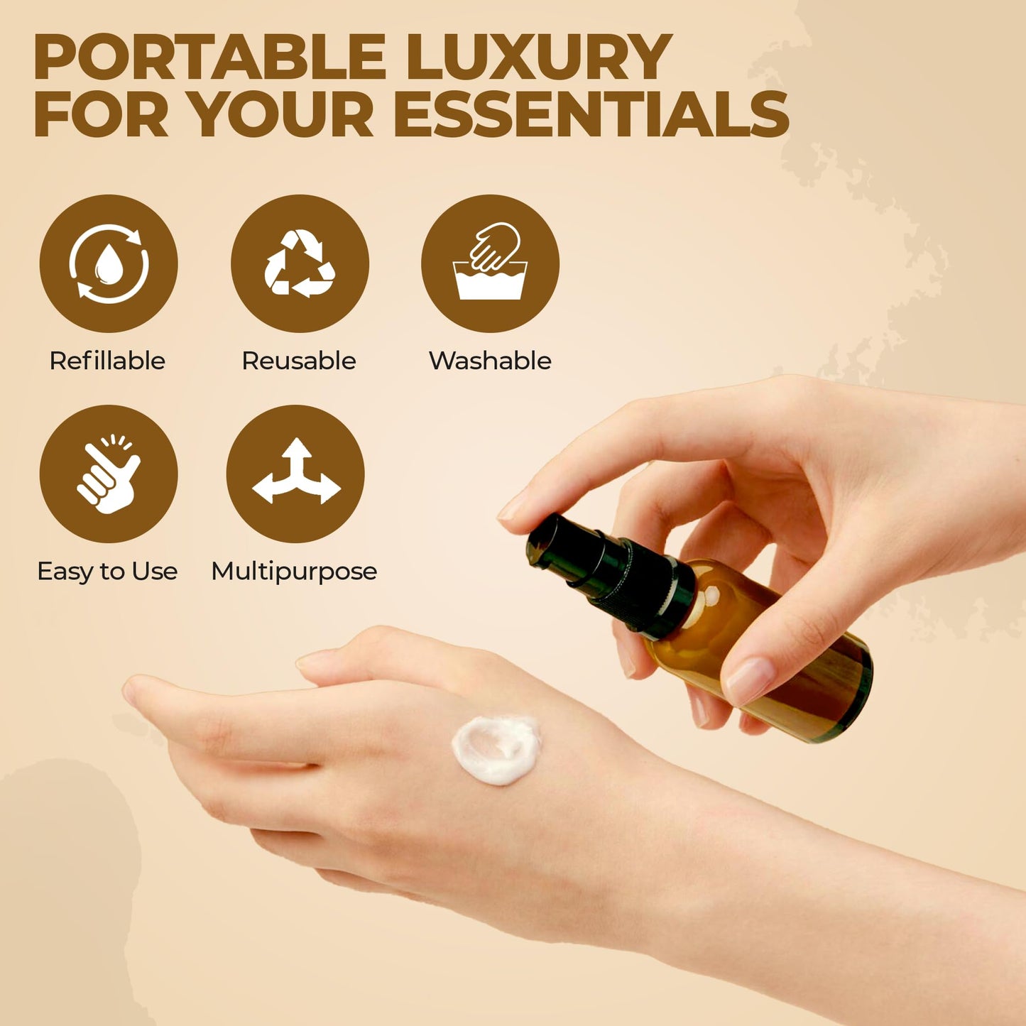 VitalUp 3 Pack Empty Refillable Glass Amber Pump Bottle Ideal for Lotion Cream Essential Oil Travel Small Container, 30ml