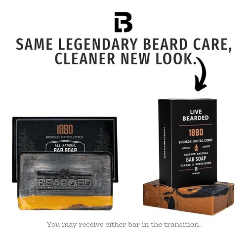 Live Bearded All-Natural Bar Soap for Men - Exfoliating & Moisturizing 6-Pack | 5 oz - Charcoal, Pumice, Shea Butter | 1880 Bourbon Scent