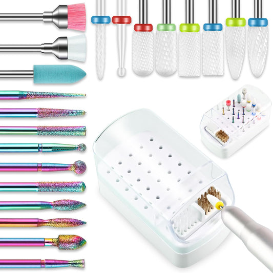 Depvko 21pcs Nail Drill Bits Sets, 3/32 Inch Cuticle Electric Nail File and Ceramic Acrylic Gel Nail Bit Kit, Acrylic Nail Art Tools, Carbide Remover Bits for Manicure Pedicure, Home Salon