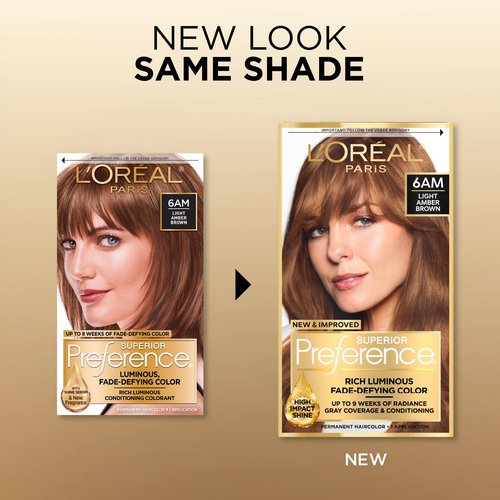 L'Oreal Paris Hair Color - Superior Preference Luminous Fade-Defying Dye, Light Amber Brown 6AM, 1 Kit
