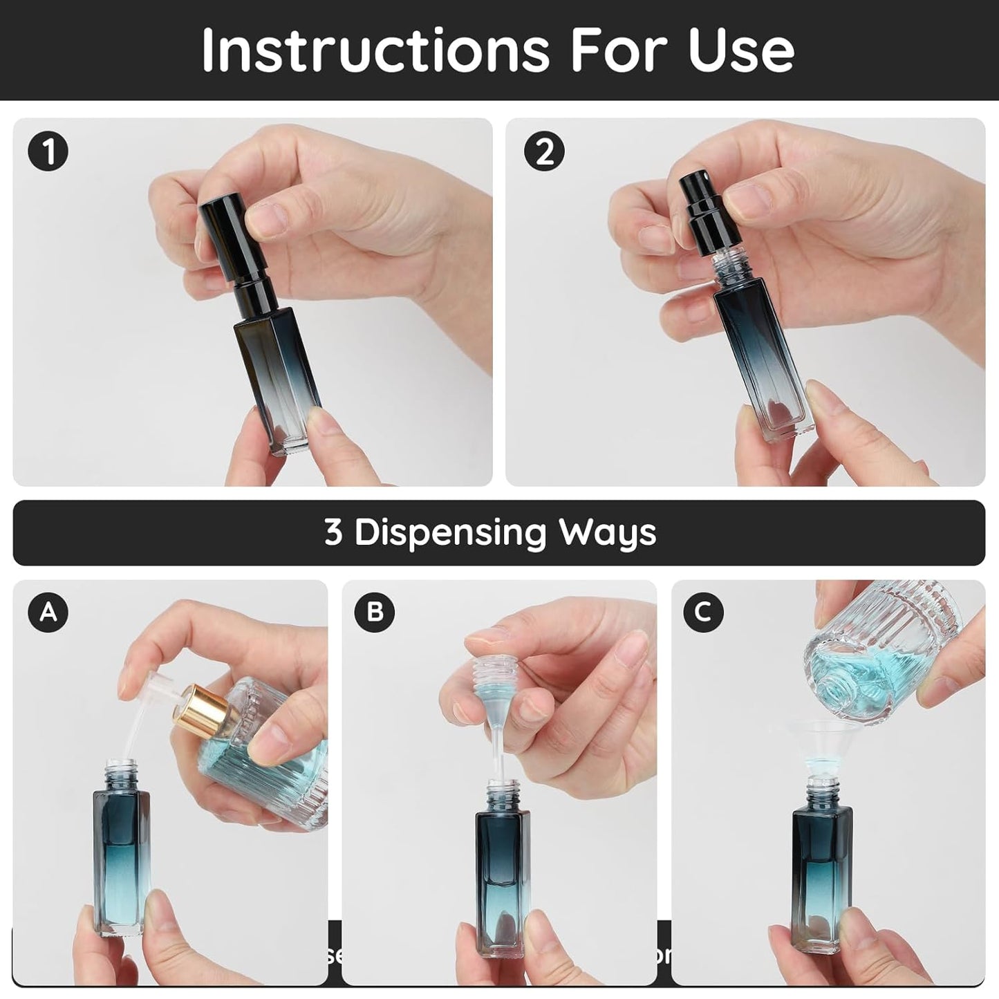 Segbeauty Travel Perfume Bottle Set - 5 Refillable 10ML Mini Glass Containers with Funnel & Pipette