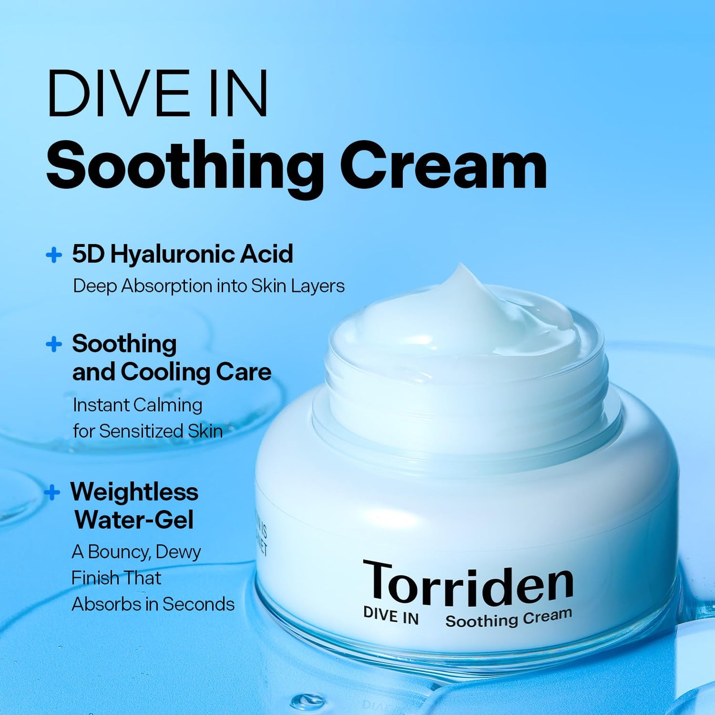 Torriden DIVE IN Hyaluronic Acid Soothing Cream - Revitalizing Moisturizer for Sensitive Skin | 100ml (3.38 fl. oz)