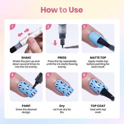 Beetles 12 Colors Nail Art Pens, 0.5mm Fine Line Nail Polish Pens Quick Air Drying Acrylic Paint Markers for Nails Art Design Painting Dotting Liner Brush, DIY Home & Salon Manicure Tools