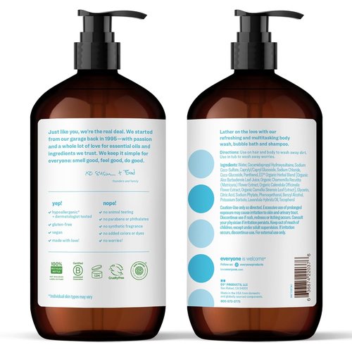 Everyone 3-in-1 Soap | Body Wash, Bubble Bath & Shampoo | Unscented | 32 Ounce (Pack of 2)